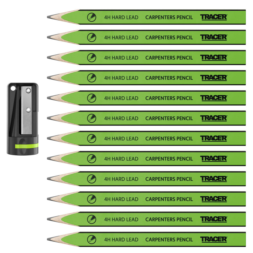 Tracer 4H Carpenters Pencils x 12 Pack with Sharpener In Box