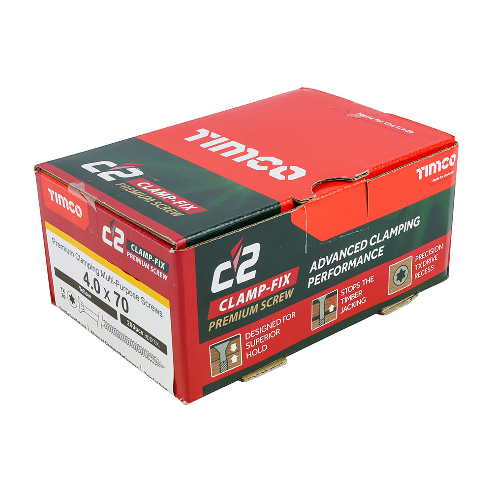 C2 Clamp-Fix Multi-Purpose Premium Screws - TX - Double Countersunk - Yellow, 4.0 x 70