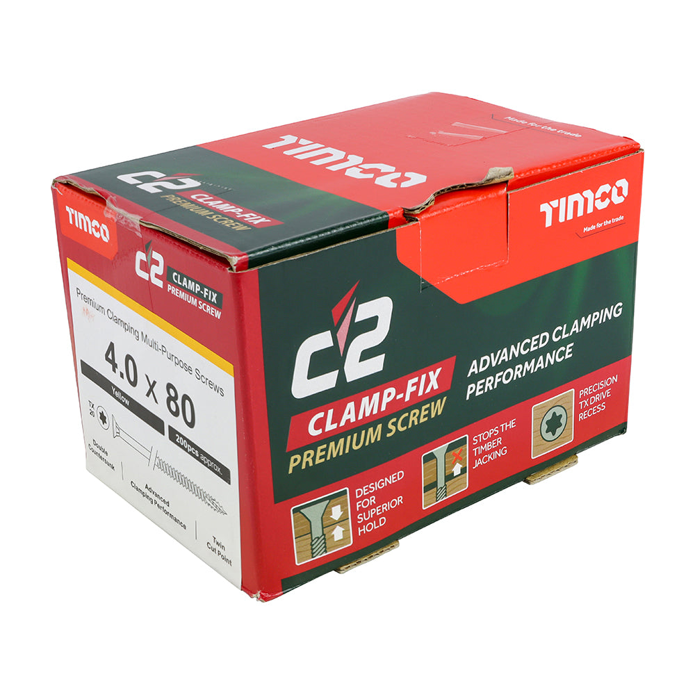C2 Clamp-Fix Multi-Purpose Premium Screws - TX - Double Countersunk - Yellow, 4.0 x 80