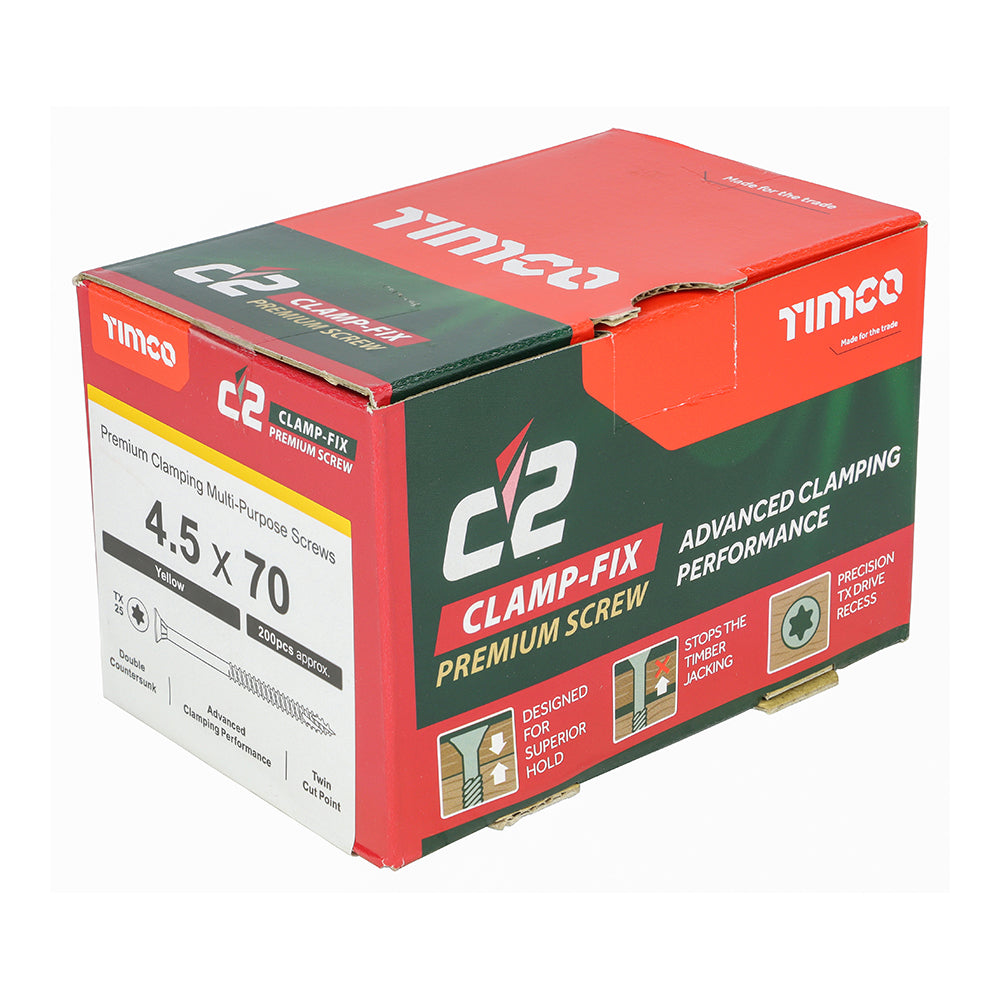 C2 Clamp-Fix Multi-Purpose Premium Screws - TX - Double Countersunk - Yellow, 4.5 x 70