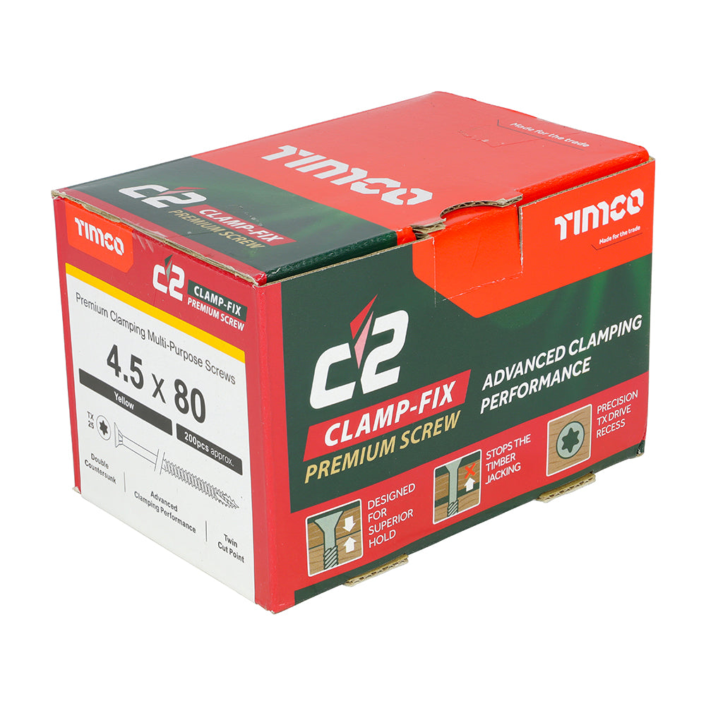 C2 Clamp-Fix Multi-Purpose Premium Screws - TX - Double Countersunk - Yellow, 4.5 x 80