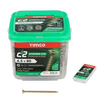 C2 Strong-Fix Multi-Purpose Premium Screws - PZ - Double Countersunk - Yellow, 4.5 x 80