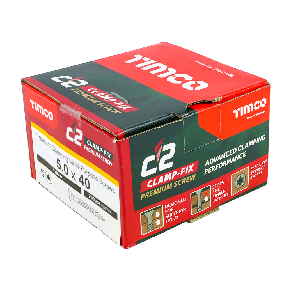 C2 Clamp-Fix Multi-Purpose Premium Screws - TX - Double Countersunk - Yellow, 5.0 x 40