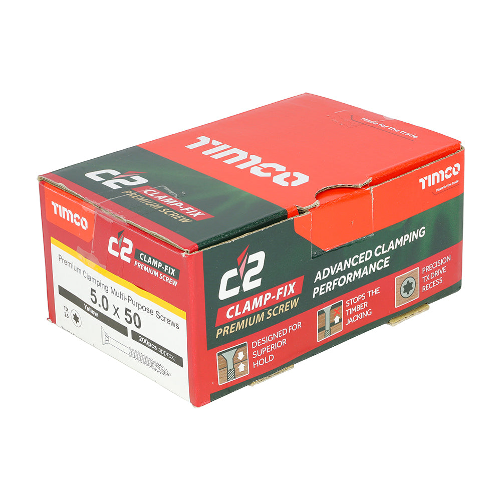 C2 Clamp-Fix Multi-Purpose Premium Screws - TX - Double Countersunk - Yellow, 5.0 x 50