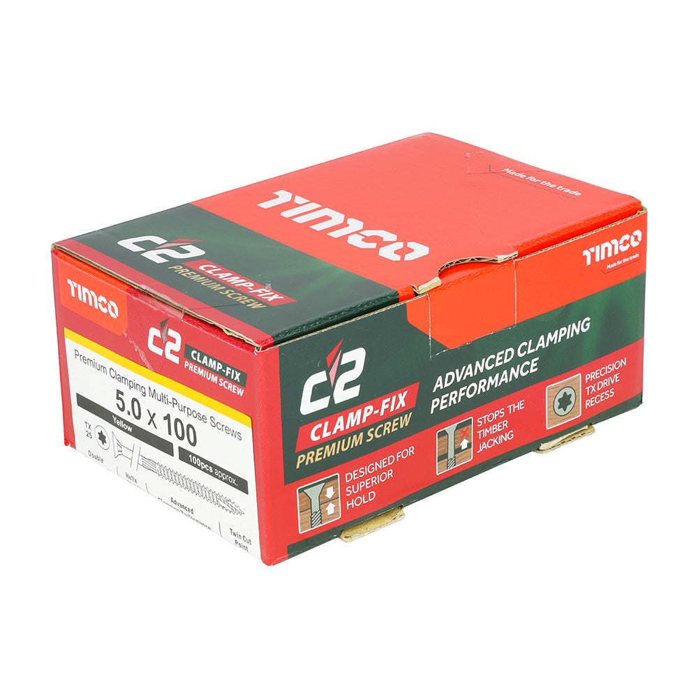 C2 Clamp-Fix Multi-Purpose Premium Screws - TX - Double Countersunk - Yellow, 5.0 x 100