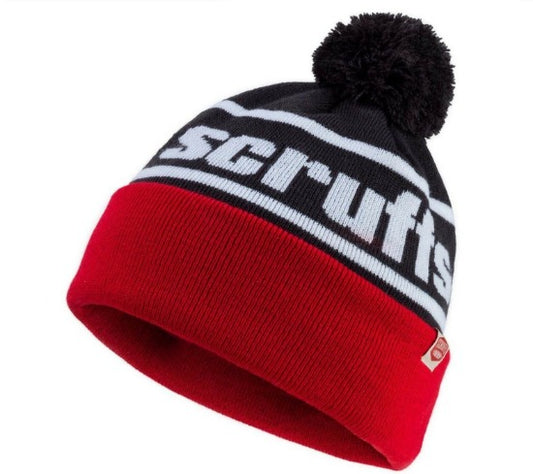 Scruffs Vintage Bobble Hat Black/Red Warm Work Winter Knitted Wooly Thermal Red