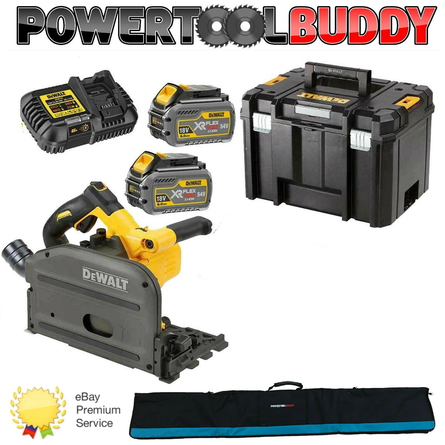 DeWalt DCS520T2R 54V XR FLEXVOLT 2 x 6.0Ah Plunge Saw Kit + Guide Rail Options