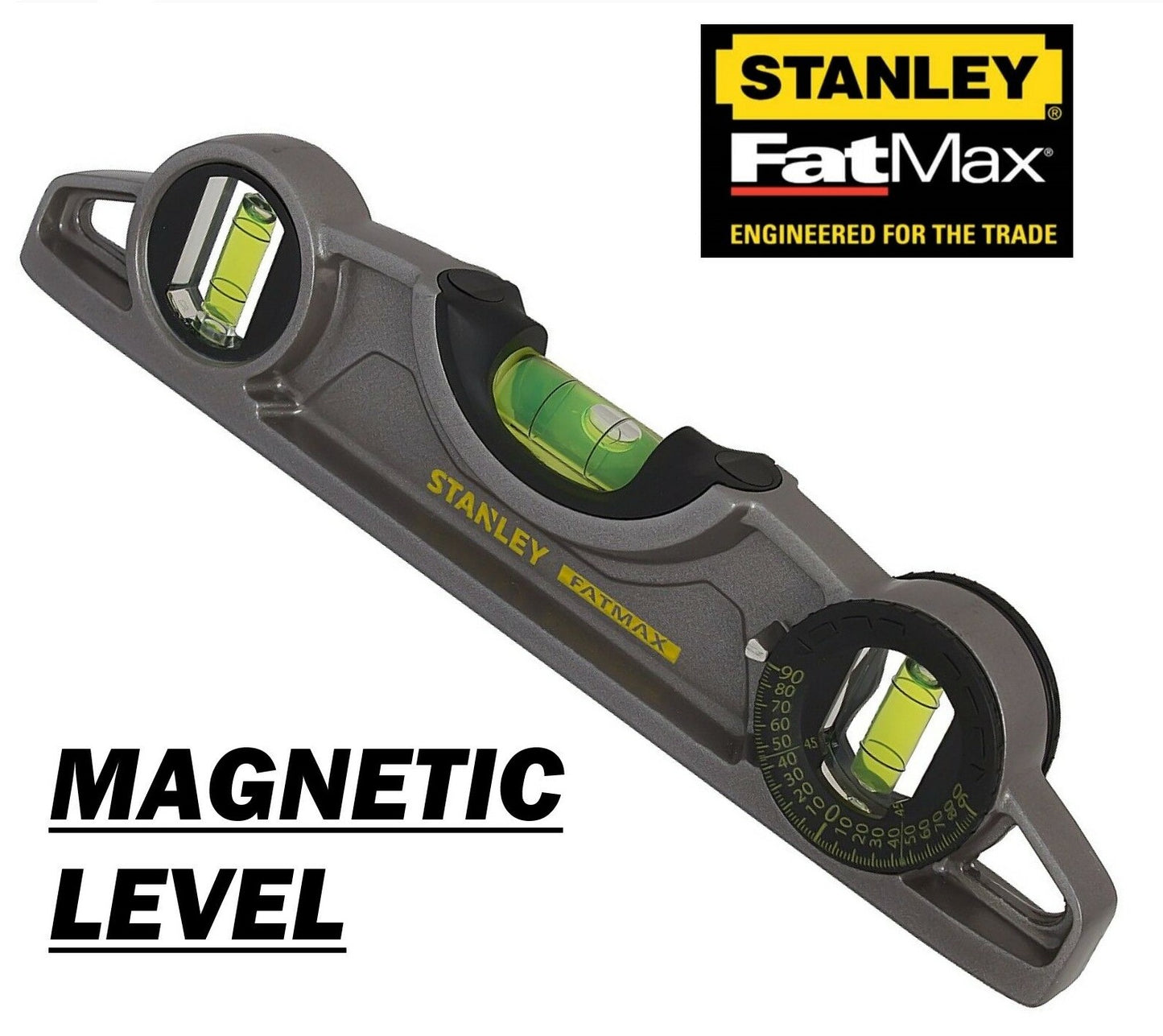 Stanley STA043609 FatMax Magnetic Torpedo Spirit Level 25cm 3 Vials Pocket Boat