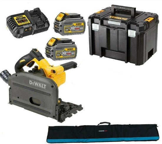 DeWalt DCS520T2R 54V XR FLEXVOLT 2 x 6.0Ah Plunge Saw Kit + Guide Rail Options