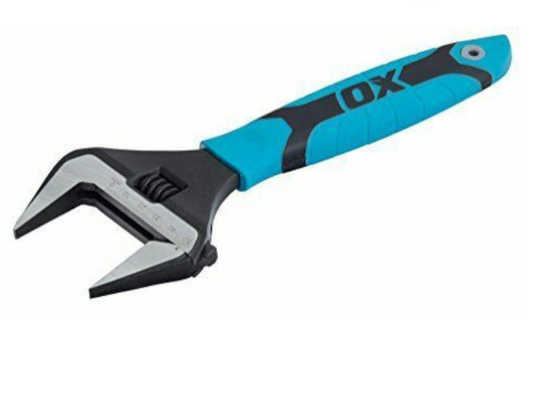 Ox Tools Pro Wide Jaw Adjustable Wrench 6"/150mm - 8"/200mm - 10"/200m Soft Grip