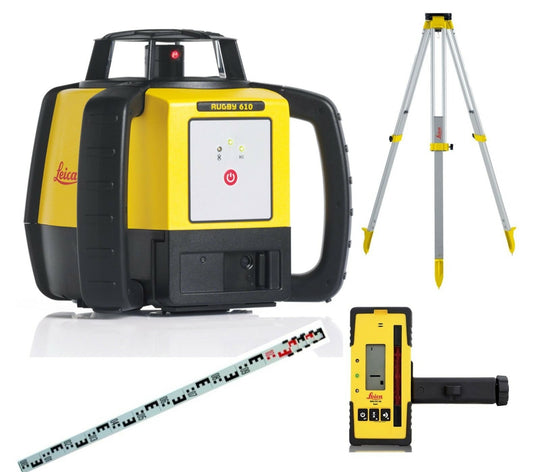 Leica rugby 610 laser NEW 120 detector level Lithium With Tripod & Staff B25