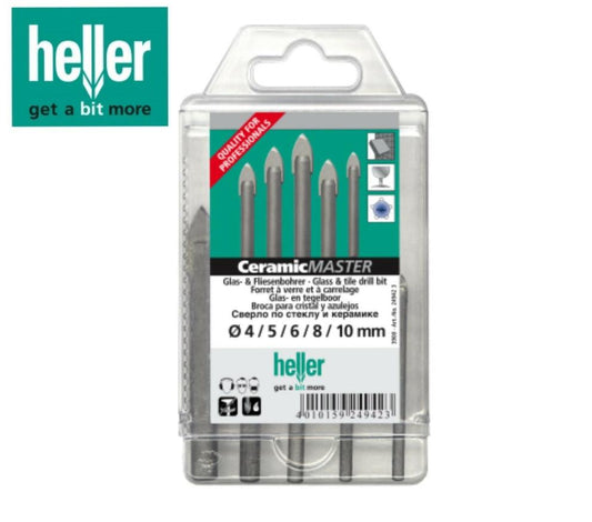 Heller QuickBit Tile & Glass 5pc Set Ceramic Drill Bits 4mm 5 6 8 10mm