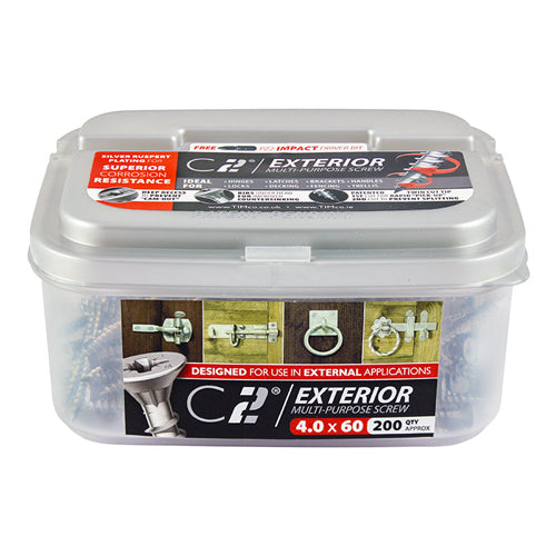 C2 Exterior Strong-Fix Multi-Purpose Premium Screws - PZ - Double Countersunk - Silver, 6.0 x 50