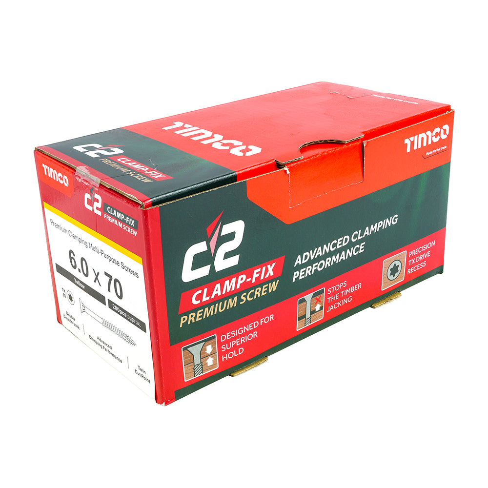 C2 Clamp-Fix Multi-Purpose Premium Screws - TX - Double Countersunk - Yellow, 6.0 x 70