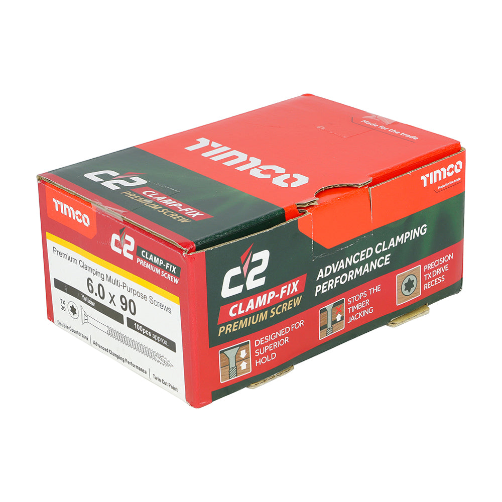 C2 Clamp-Fix Multi-Purpose Premium Screws - TX - Double Countersunk - Yellow, 6.0 x 90