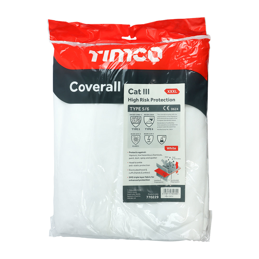 Cat III Type 5/6 Coverall - High Risk Protection - White, XXX Large