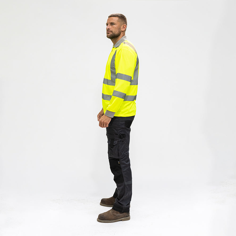 Hi-Visibility Polo Shirt - Long Sleeve - Yellow, Large