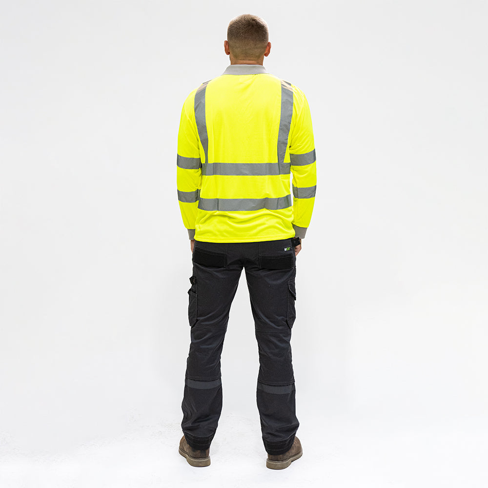 Hi-Visibility Polo Shirt - Long Sleeve - Yellow, Large