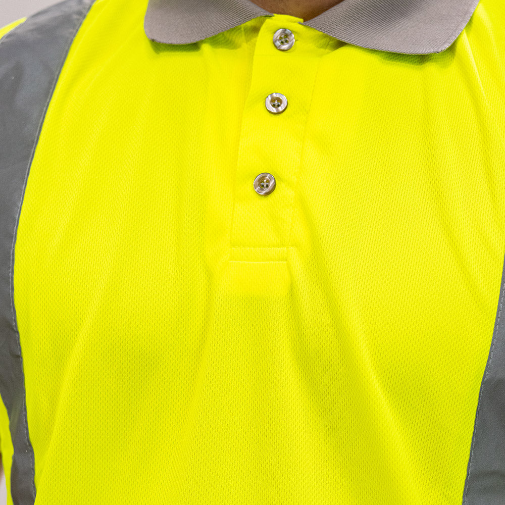 Hi-Visibility Polo Shirt - Long Sleeve - Yellow, Medium