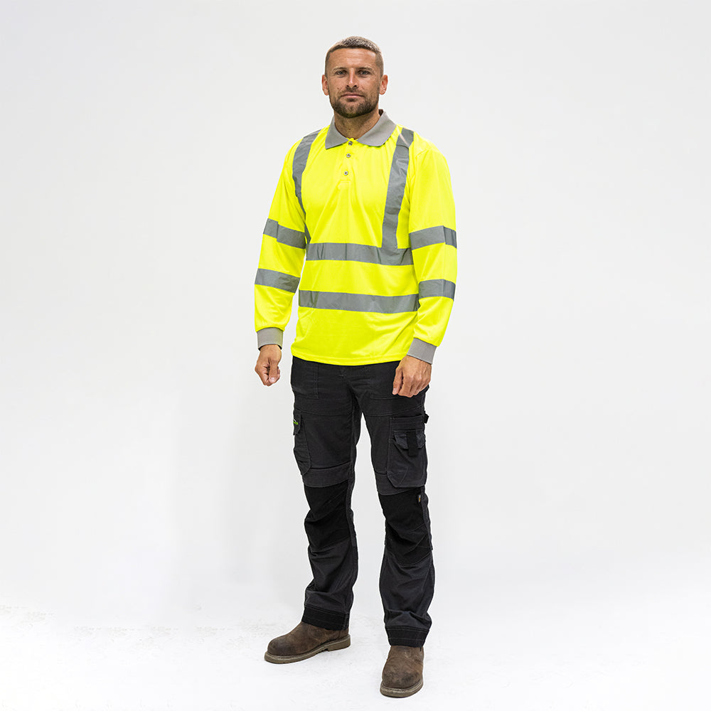 Hi-Visibility Polo Shirt - Long Sleeve - Yellow, X Large