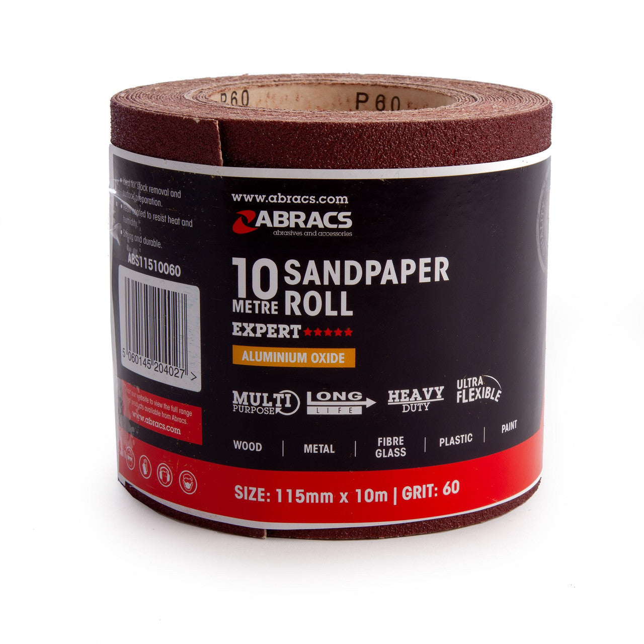 Abracs ABS11510060 Sandpaper Roll 60 Grit 115mm x 10m