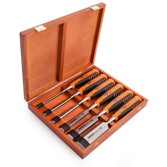 Bahco 424P-S6 Bevel Edge Chisels Set 6 Piece in Wooden Box