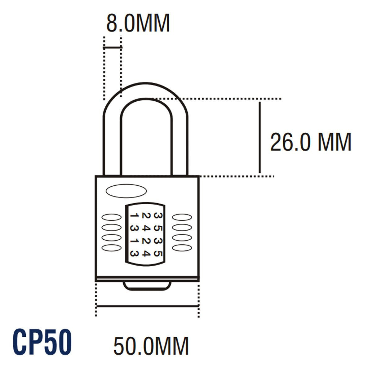 Henry Squire CP50 Recodable Combination Padlock Open Shackle