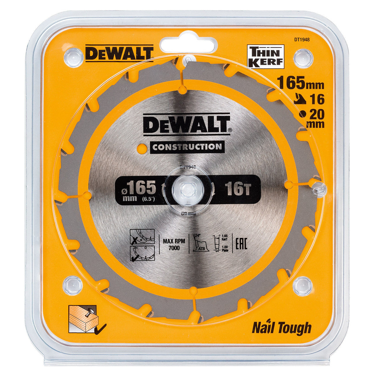 Dewalt DT1948 Construction Circular Saw Blade 165 x 20mm x 16T