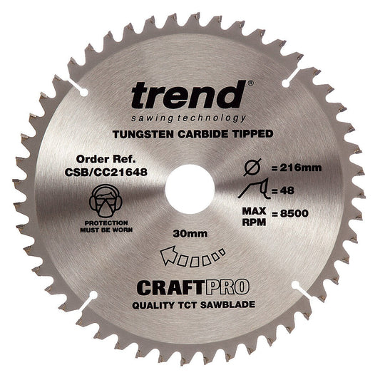 Trend CSB/CC21648 CraftPro Saw Blade for Wood 216 x 30mm x 48T