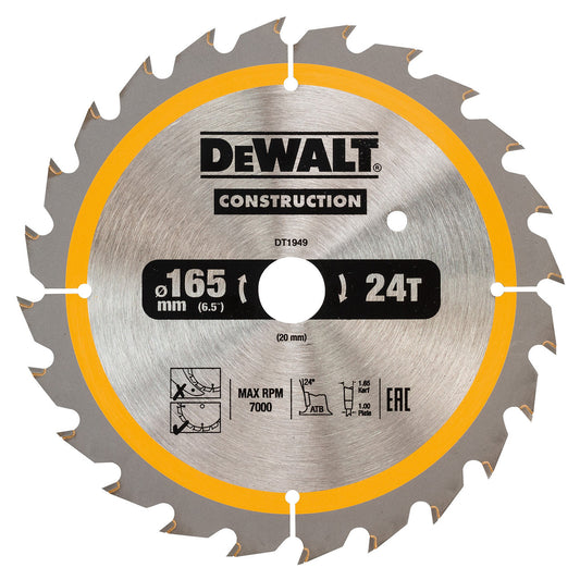 Dewalt DT1949 Construction Circular Saw Blade 165 x 20mm x 24T