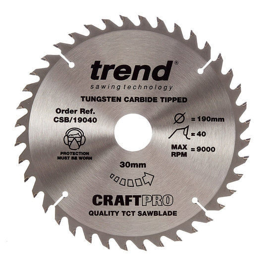 Trend CSB/19040 CraftPro Saw Blade for Wood 190 x 30mm x 40T