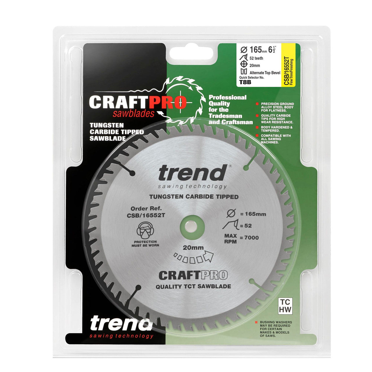 Trend CSB/16552T CraftPro Saw Blade Fine Trim 165mm x 20mm x 52T