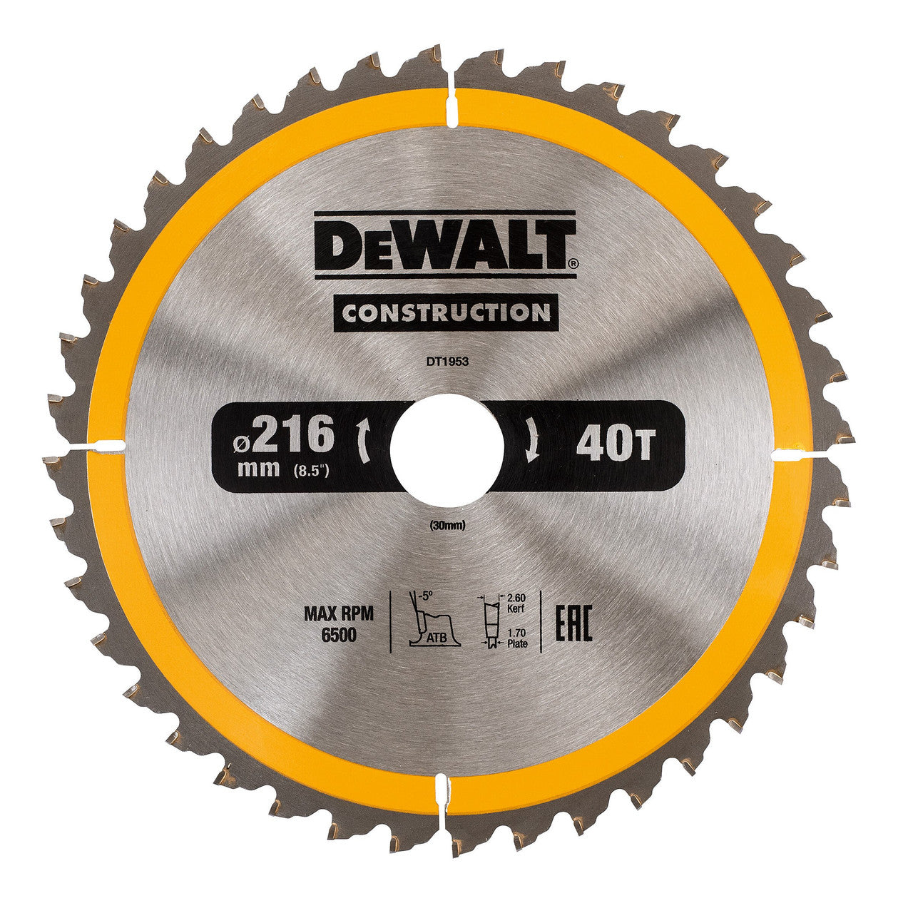 Dewalt DT1953 Construction Circular Saw Blade 216 x 30mm x 40T