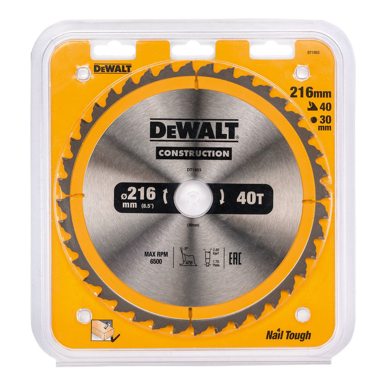 Dewalt DT1953 Construction Circular Saw Blade 216 x 30mm x 40T