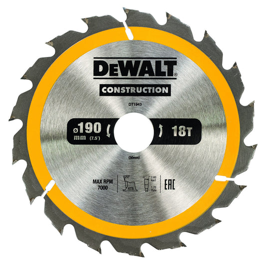 Dewalt DT1943 Construction Circular Saw Blade 190 x 30mm x 18T