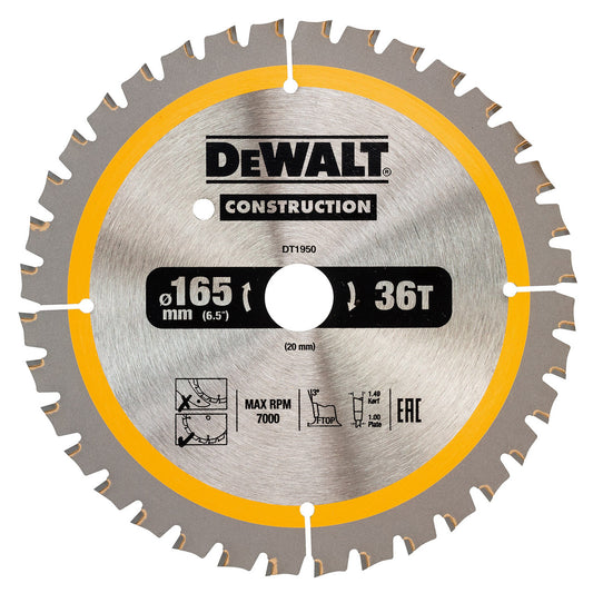 Dewalt DT1950 Construction Circular Saw Blade 165 x 20mm x 36T