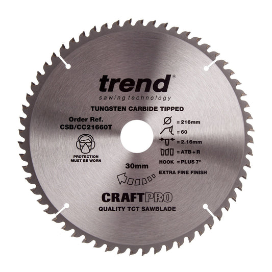 Trend CSB/CC21660T CraftPro Saw Blade for Wood 216 x 30mm x 60T