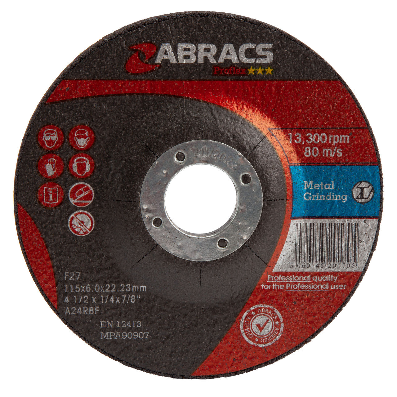 Abracs Proflex Metal Grinding Discs with DPC Centre 115mm x 6mm (25 Pack)