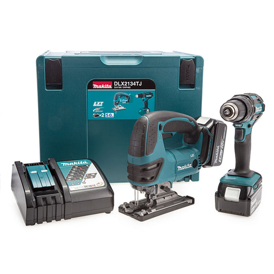 Makita DLX2134TJ 18V Combi Drill & Jigsaw Twin Pack (2 x 5.0Ah Batteries) with MakPac Case