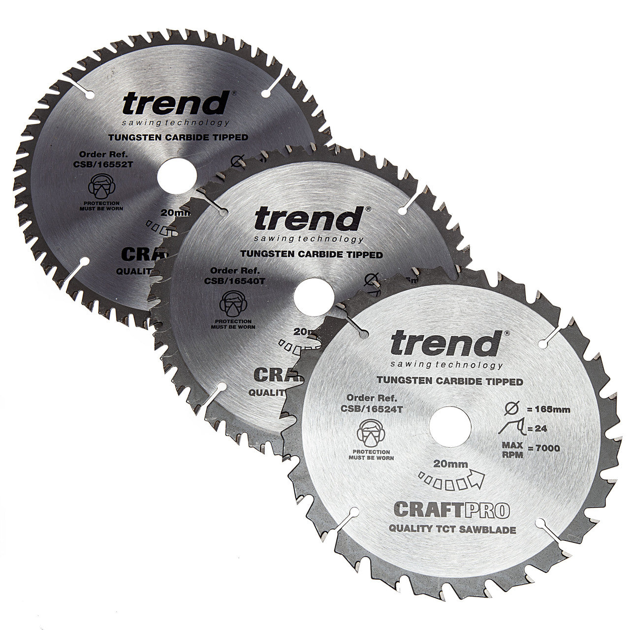 Trend CSB/165 CraftPro Saw Blades 165mm x 20mm x 24T, 40T & 52T (Pack of 3)