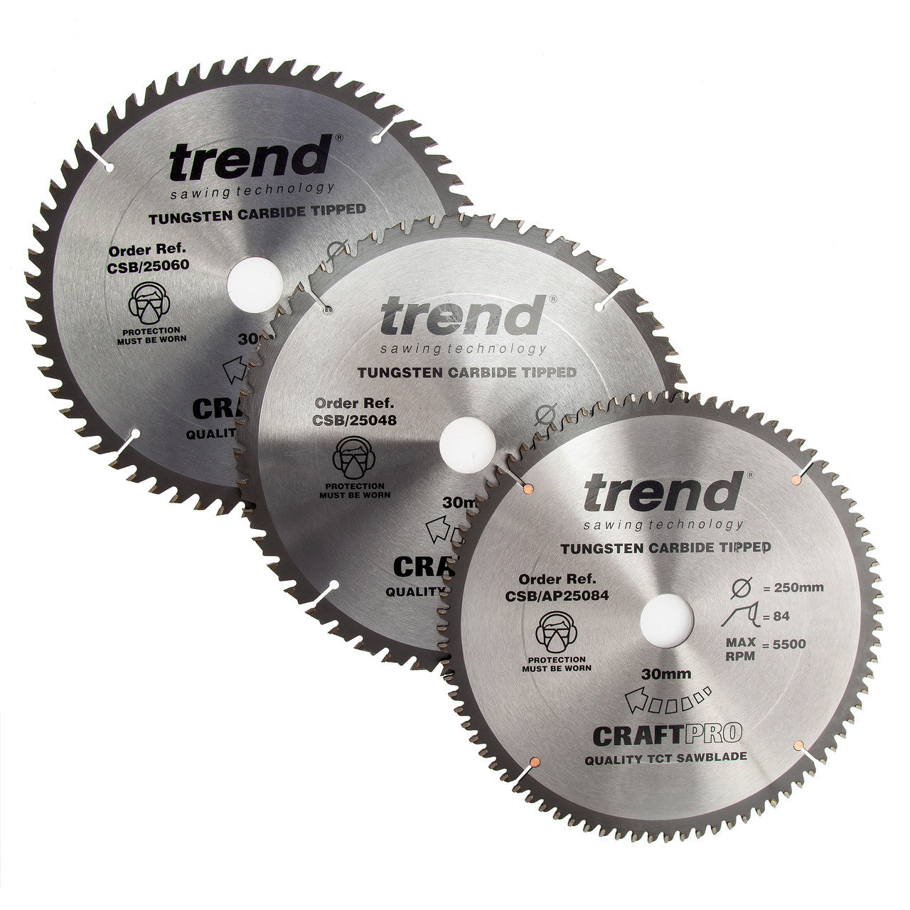 Trend CSB/250/3PK CraftPro Saw Blade 250mm x 48T+60T+84T (Pack of 3)