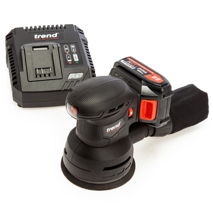 Trend T18S/ROS125B 18V 5 inch/125mm Brushless Random Orbital Sander + Charger (1 x 2.0Ah Battery)