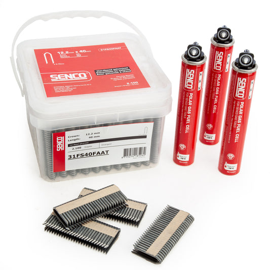 Senco 31FS40FAAT-3FC 12.2mm x 40mm Staples x 2100 and 2 x PC1308 Gas Fuel Cells
