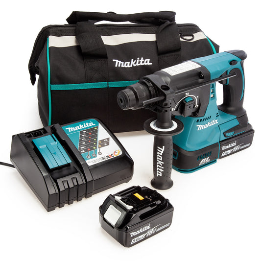 Makita DHR242 18V LXT Brushless SDS Plus Rotary Hammer, Toolbag, Charger (2 x 5.0Ah Batteries)