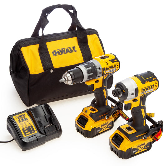 Dewalt DCK266P2LR 18V XR Combi Drill & Impact Driver Twin Pack Lanyard Ready (2 x 5.0Ah Batteries)