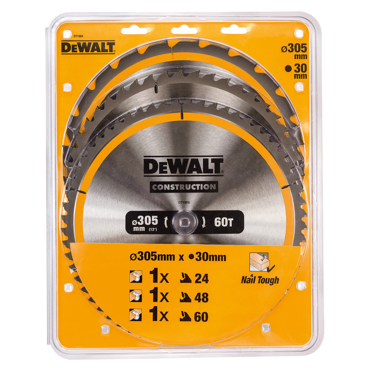 Dewalt DT1964 Construction Circular Saw Blade Triple Pack 305 x 30mm x 24T, 48T & 60T (3 Pack)
